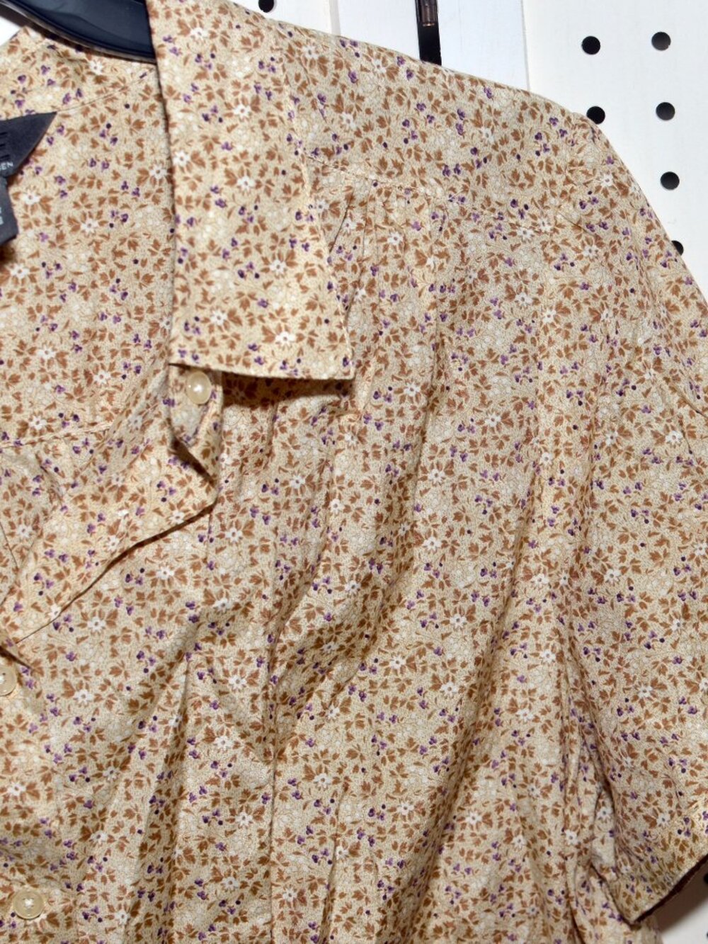 George Designs by Mark Eisen Silk Blend Floral Blouse XL Yellow Tan Y2K - Picture 3 of 8